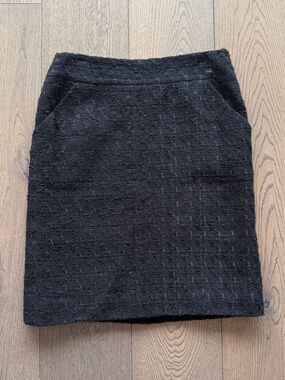 Chanel Tweed Mini Skirt, Black Textured Knit, CC Logo Plaque